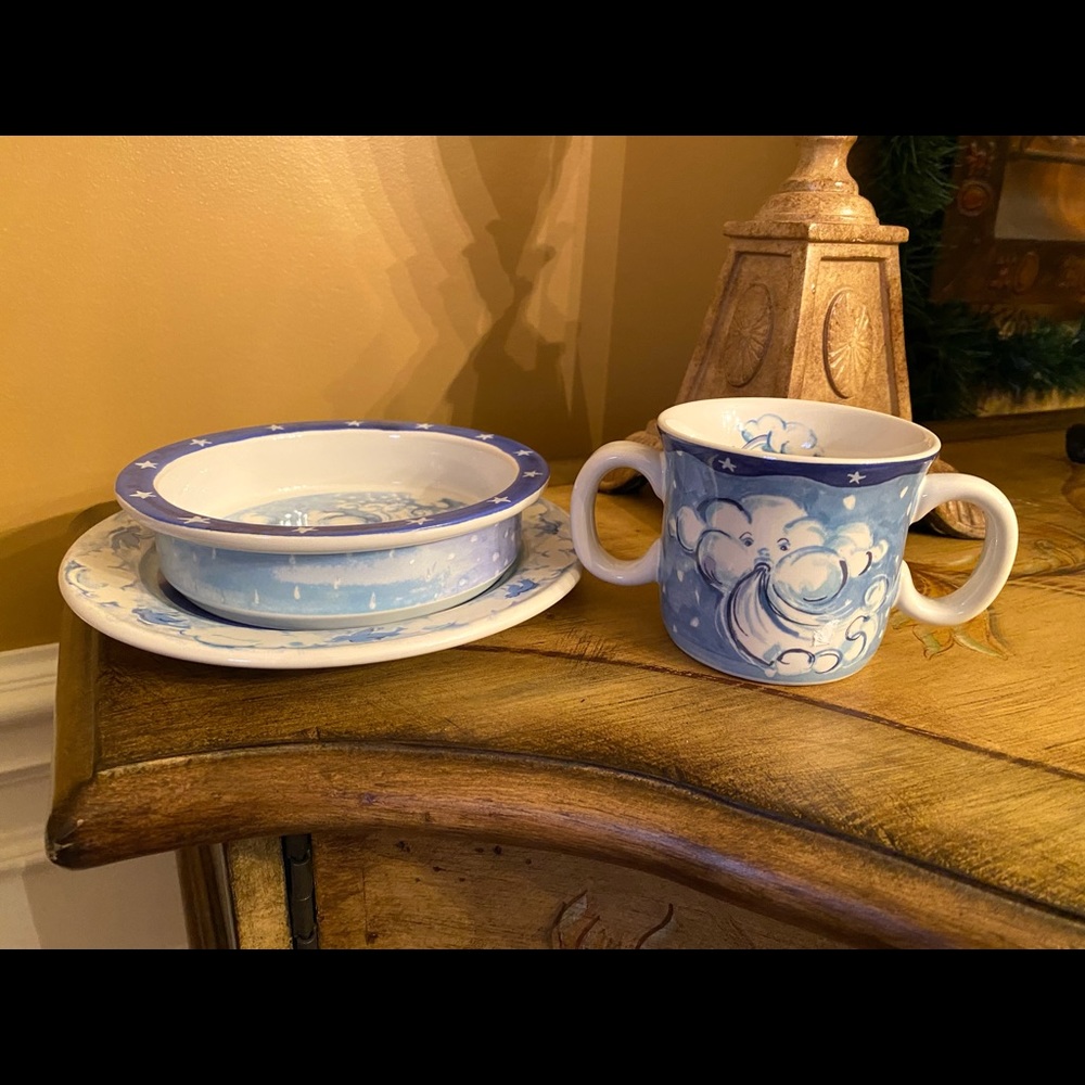 Essex Collection Dish Set Sun Moon Blue White Bowl, Cup,Plate Kids DARLI…